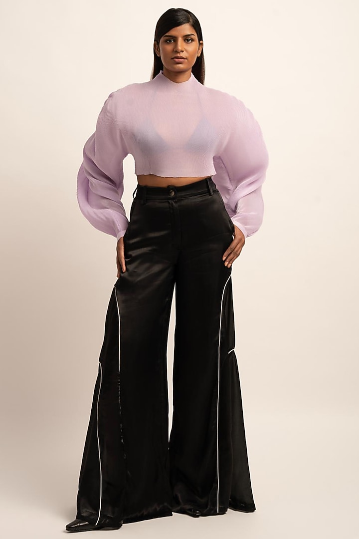 Lavender Flud Organza Micro Pleated Top by SIDDHANT AGRAWAL at Pernia's Pop Up Shop