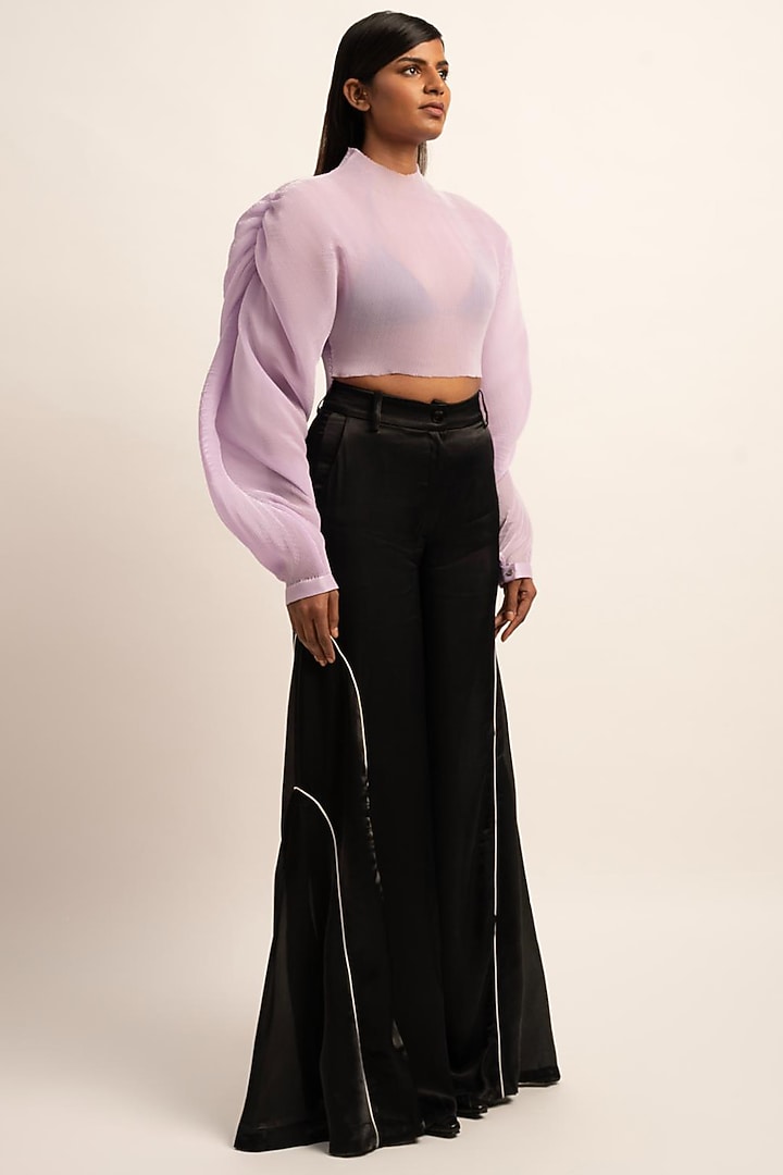 Lavender Flud Organza Micro Pleated Top by SIDDHANT AGRAWAL at Pernia's Pop Up Shop