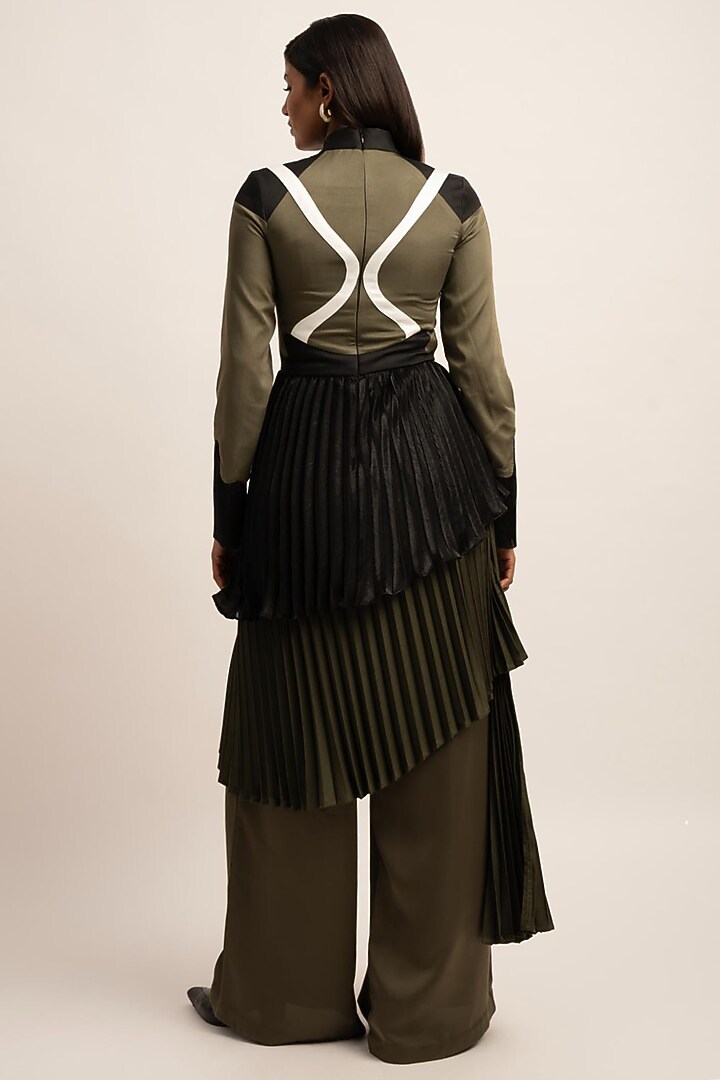 Olive Green Viscose Moss Crepe Satin Top by SIDDHANT AGRAWAL at Pernia's Pop Up Shop