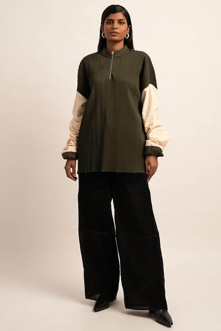Olive Green Suiting & Terry Cotton Jumper by SIDDHANT AGRAWAL at Pernia's Pop Up Shop