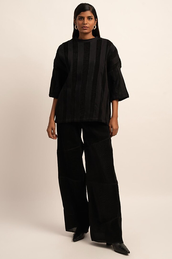 Black Terry Cotton T-Shirt by SIDDHANT AGRAWAL at Pernia's Pop Up Shop