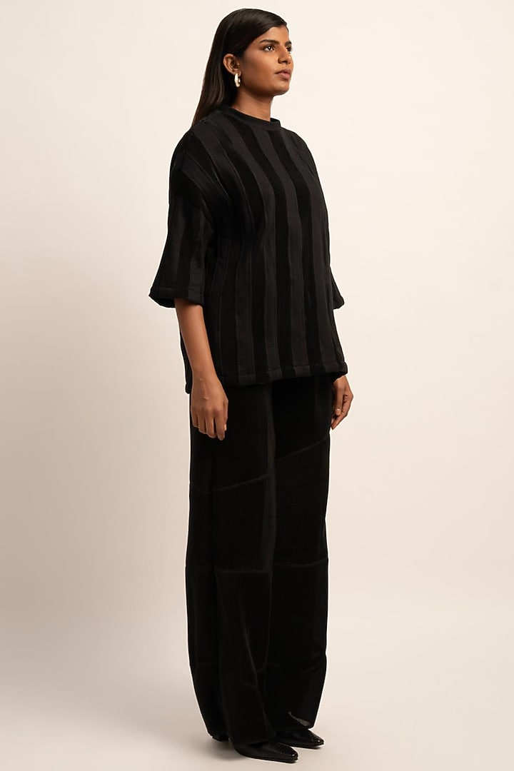 Black Terry Cotton T-Shirt by SIDDHANT AGRAWAL at Pernia's Pop Up Shop