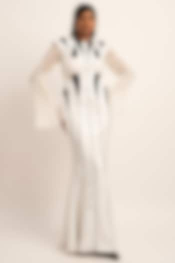 White Moss Crepe Satin Hand Beaded Gown by SIDDHANT AGRAWAL at Pernia's Pop Up Shop