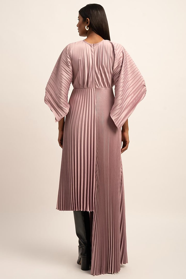 Dusky Rose Satin Crepe Pleated Vacation Dress by SIDDHANT AGRAWAL at Pernia's Pop Up Shop