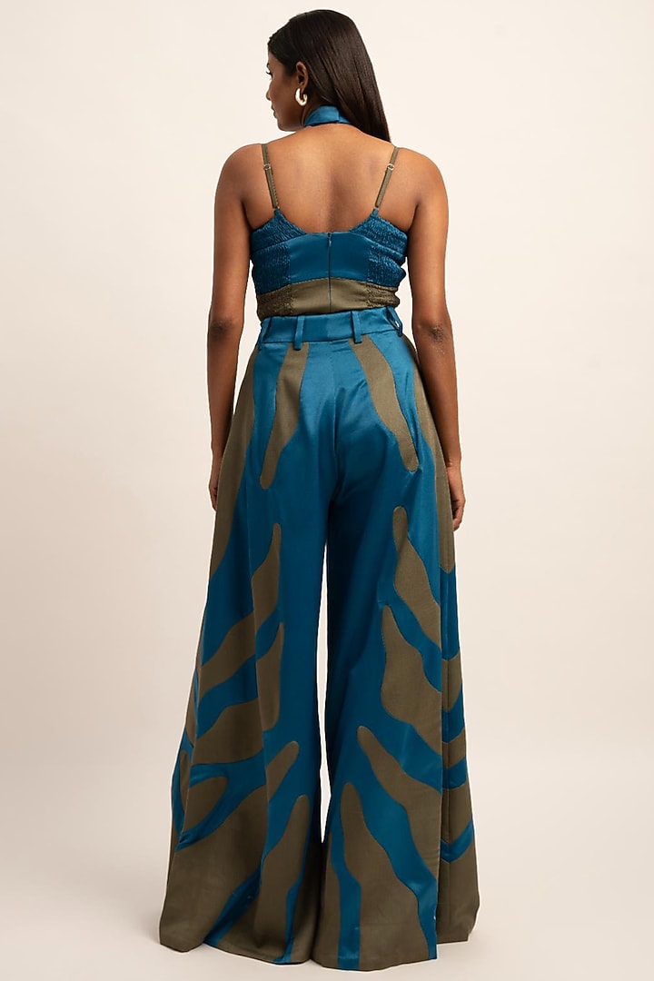 Teal & Olive Green Butterfly Satin Bodysuit by SIDDHANT AGRAWAL at Pernia's Pop Up Shop