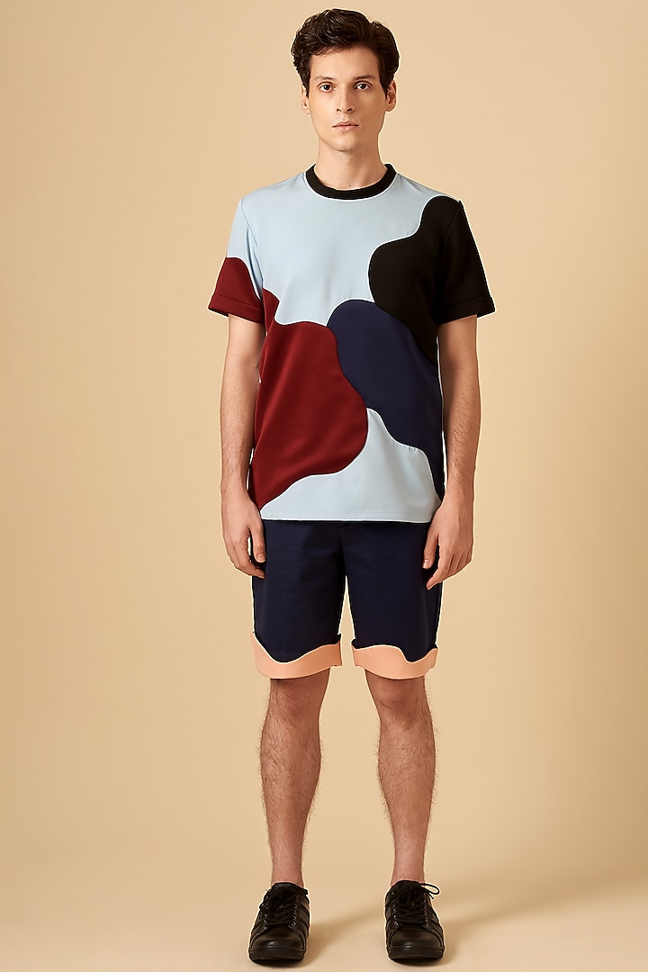 Baby Blue Color Blocked T-Shirt by Siddhant Agrawal Men