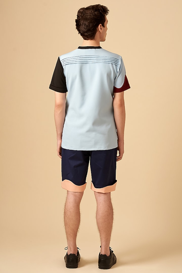 Baby Blue Color Blocked T-Shirt by Siddhant Agrawal Men at Pernia's Pop Up Shop