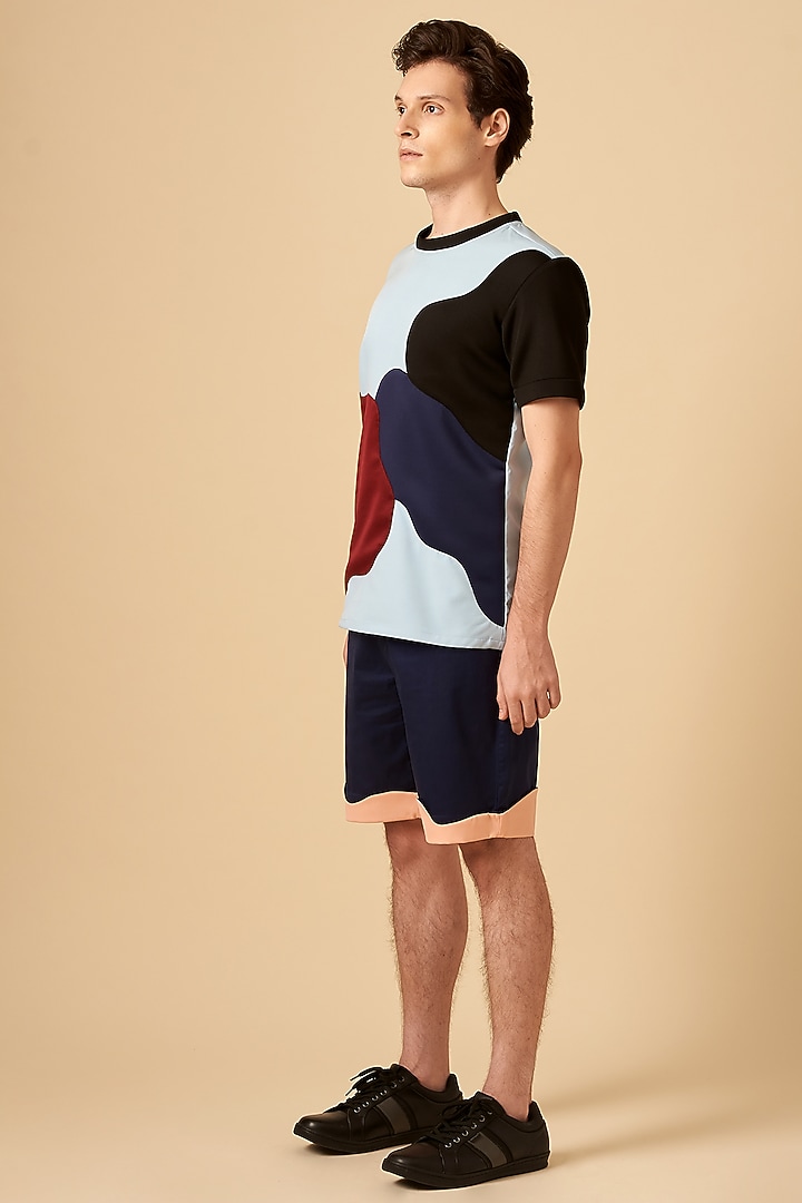Baby Blue Color Blocked T-Shirt by Siddhant Agrawal Men at Pernia's Pop Up Shop