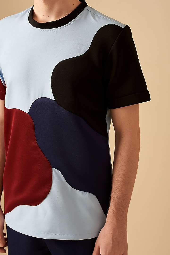 Baby Blue Color Blocked T-Shirt by Siddhant Agrawal Men at Pernia's Pop Up Shop
