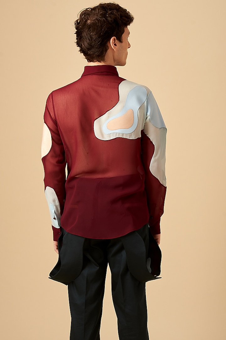 Maroon Poly Georgette Party Wear Shirt by Siddhant Agrawal Men at Pernia's Pop Up Shop