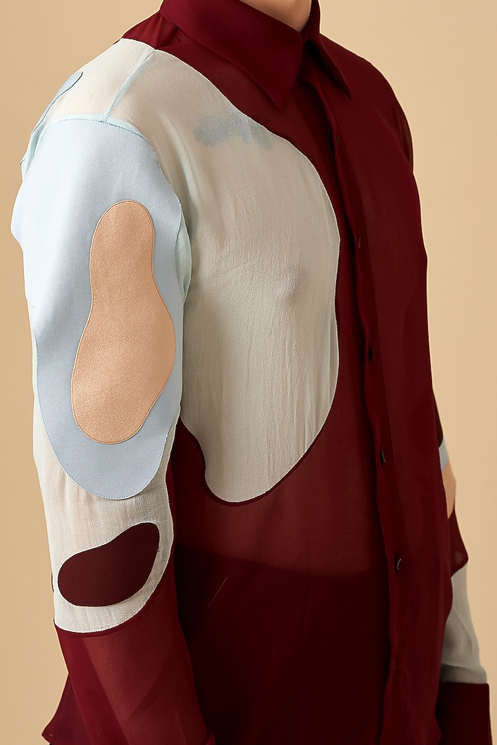 Maroon Poly Georgette Party Wear Shirt by Siddhant Agrawal Men at Pernia's Pop Up Shop