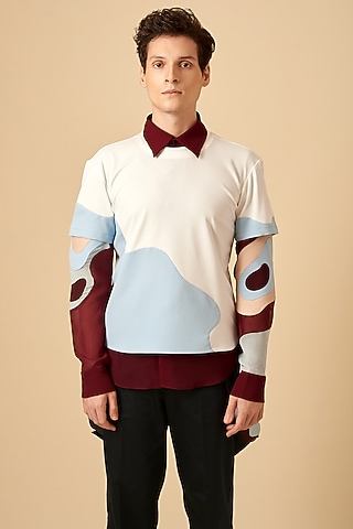 White Colored Blocked T-Shirt by Siddhant Agrawal Men