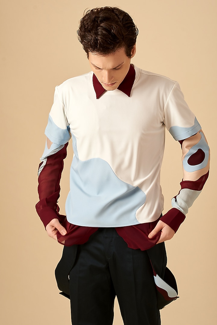 White Colored Blocked T-Shirt by Siddhant Agrawal Men at Pernia's Pop Up Shop