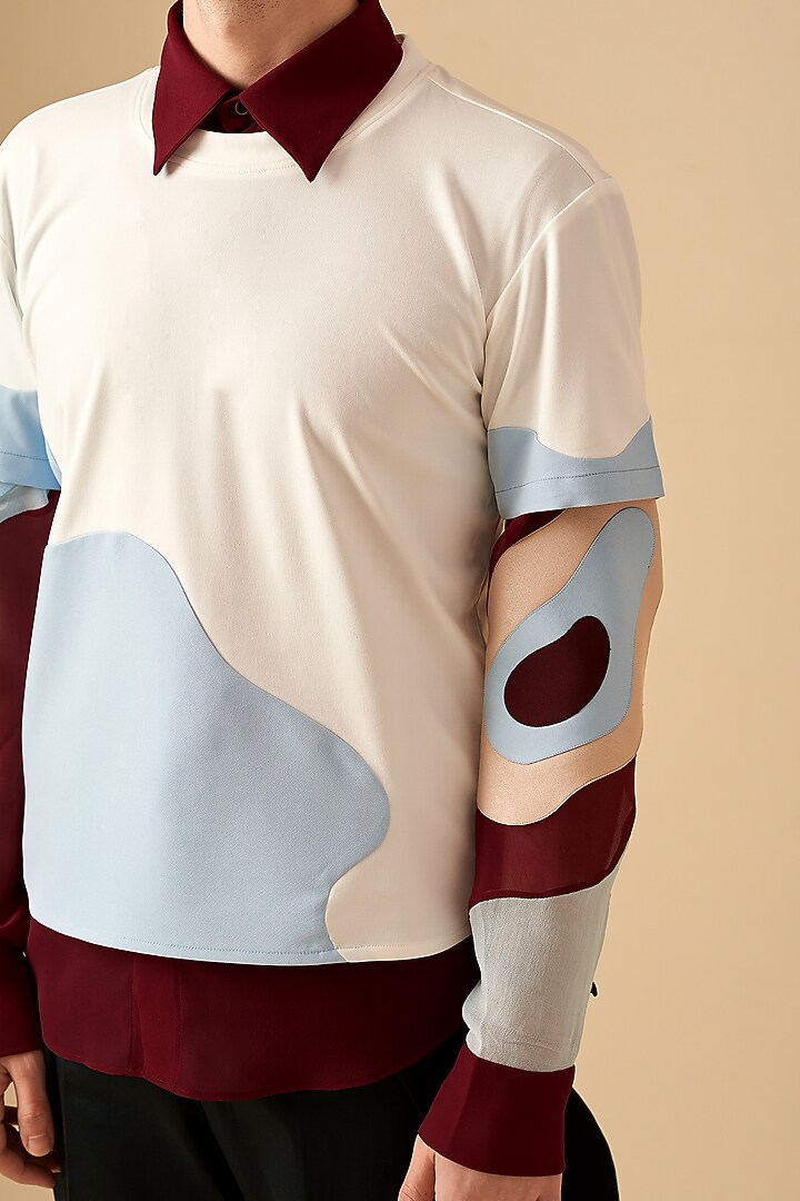 White Colored Blocked T-Shirt by Siddhant Agrawal Men at Pernia's Pop Up Shop