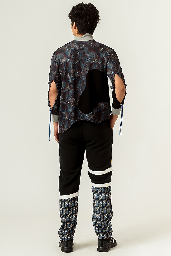 Black Poly Lycra & Textured Crepe Printed Jumper by Siddhant Agrawal Men at Pernia's Pop Up Shop