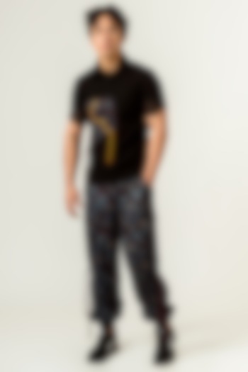 Black Printed Cargo Trousers by Siddhant Agrawal Men at Pernia's Pop Up Shop