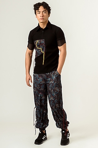 Black Printed Cargo Trousers by Siddhant Agrawal Men
