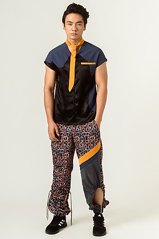 Black Box Pleated Shirt With Tie by Siddhant Agrawal Men