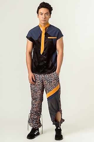 Black Printed Trousers With Cut Out by Siddhant Agrawal Men