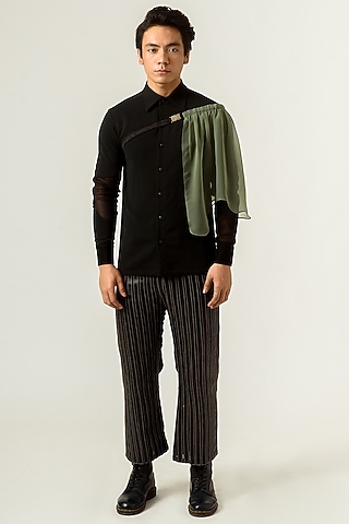 Deep Grey T-Shirt With Shoulder Drape by Siddhant Agrawal Men