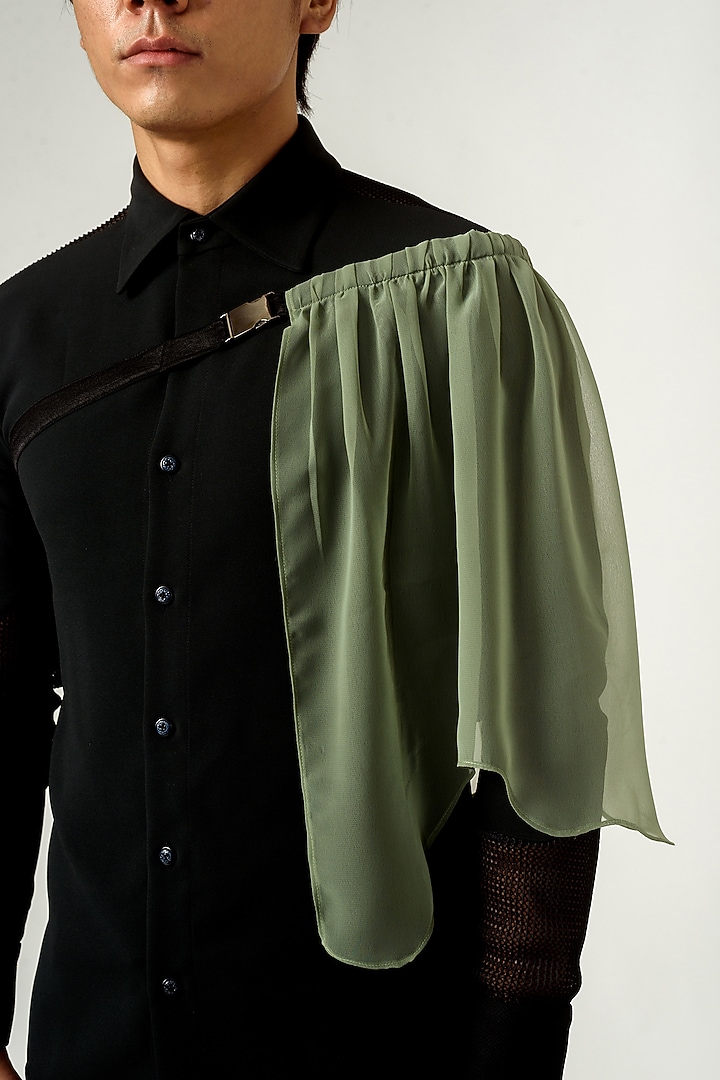 Deep Grey T-Shirt With Shoulder Drape by Siddhant Agrawal Men at Pernia's Pop Up Shop