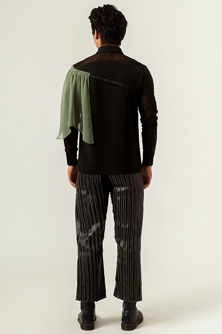 Black Striped Trousers by Siddhant Agrawal Men at Pernia's Pop Up Shop
