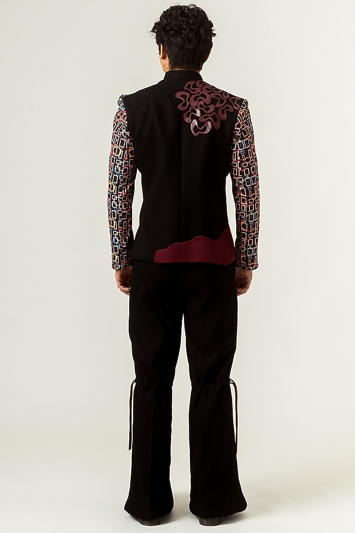 Black Textured Flared Trousers With Belt by Siddhant Agrawal Men at Pernia's Pop Up Shop