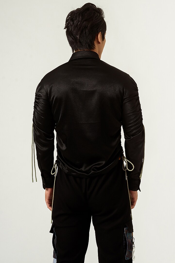 Black Velvet Satin Party Wear Shirt by Siddhant Agrawal Men at Pernia's Pop Up Shop