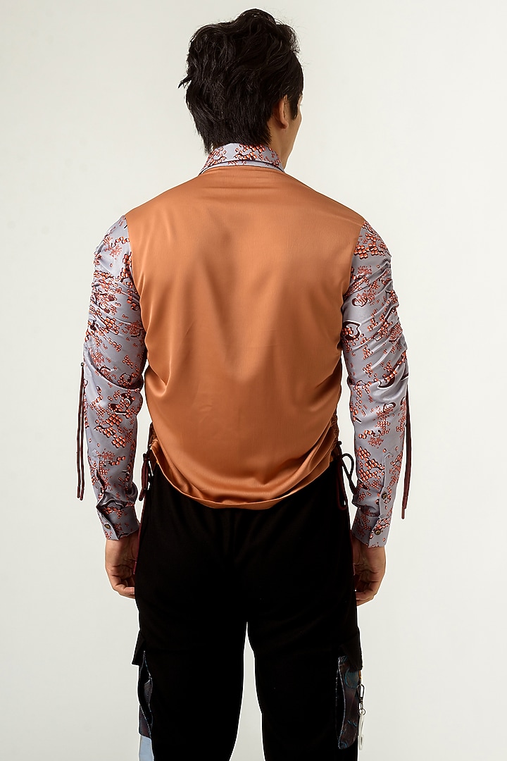 Brown Velvet Satin Party Wear Shirt by Siddhant Agrawal Men at Pernia's Pop Up Shop