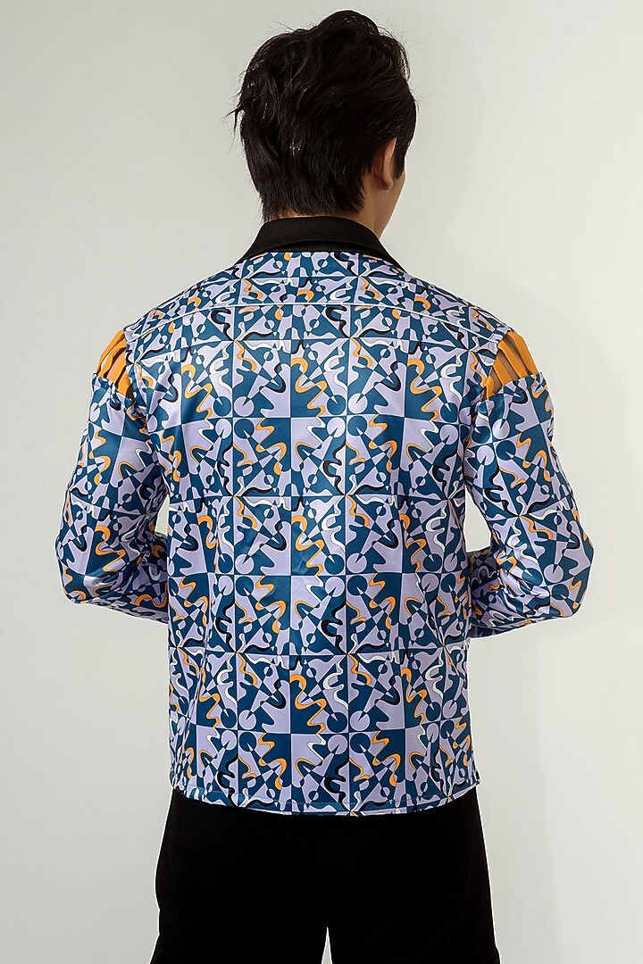 Blue Poly Velvet Satin Printed Party Wear Shirt by Siddhant Agrawal Men at Pernia's Pop Up Shop