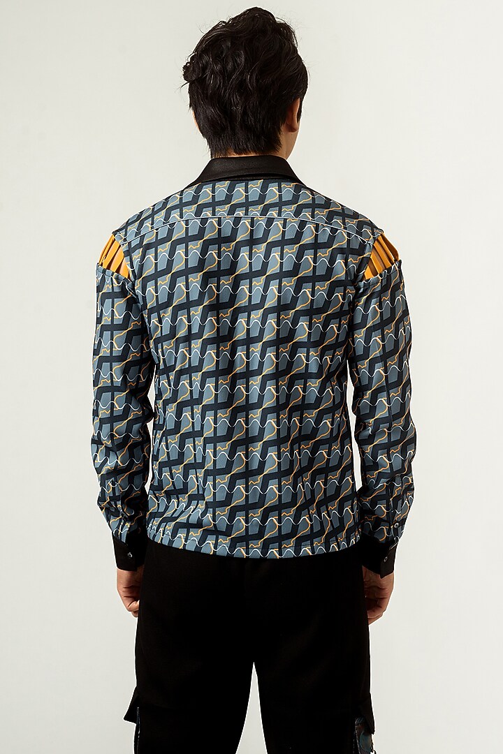 Navy Blue Printed Party Wear Shirt by Siddhant Agrawal Men at Pernia's Pop Up Shop