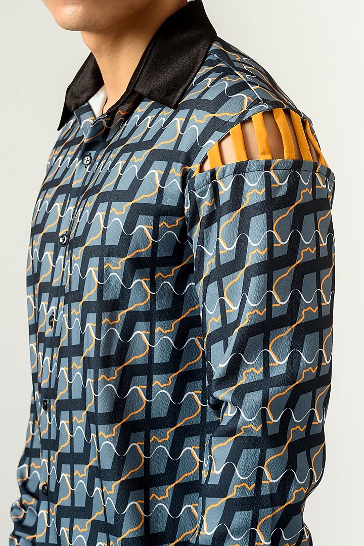Navy Blue Printed Party Wear Shirt by Siddhant Agrawal Men at Pernia's Pop Up Shop