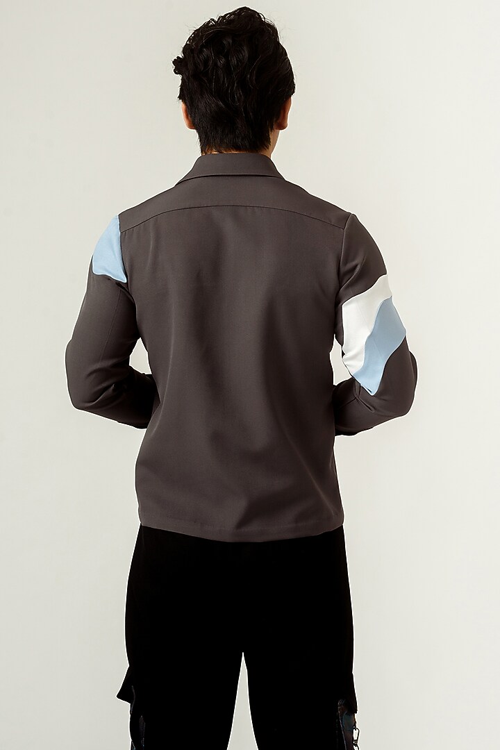 Grey Printed Paneled Party Wear Shirt by Siddhant Agrawal Men at Pernia's Pop Up Shop