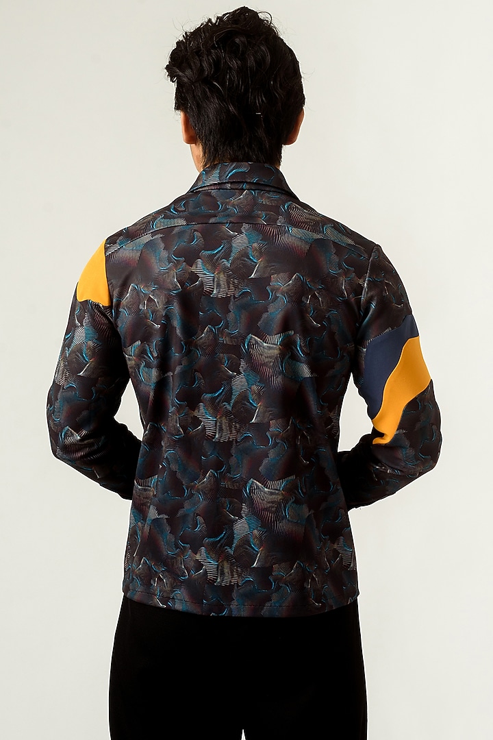 Black Printed Paneled Party Wear Shirt by Siddhant Agrawal Men at Pernia's Pop Up Shop