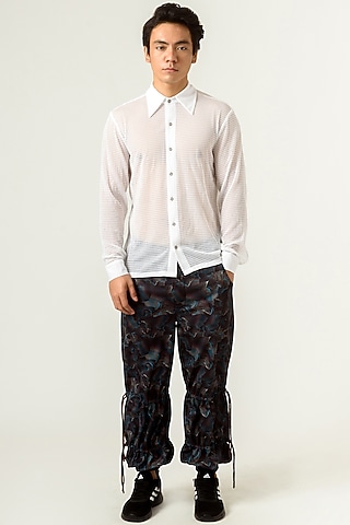 White Poly Knit Mesh Crepe Shirt by Siddhant Agrawal Men