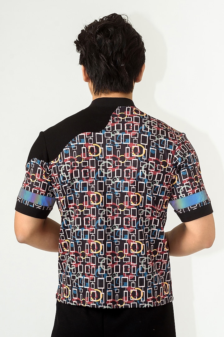 Black Poly Knit Textured Crepe T-Shirt by Siddhant Agrawal Men at Pernia's Pop Up Shop
