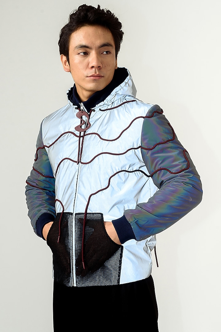 Silver Reflector Bomber Jacket by Siddhant Agrawal Men