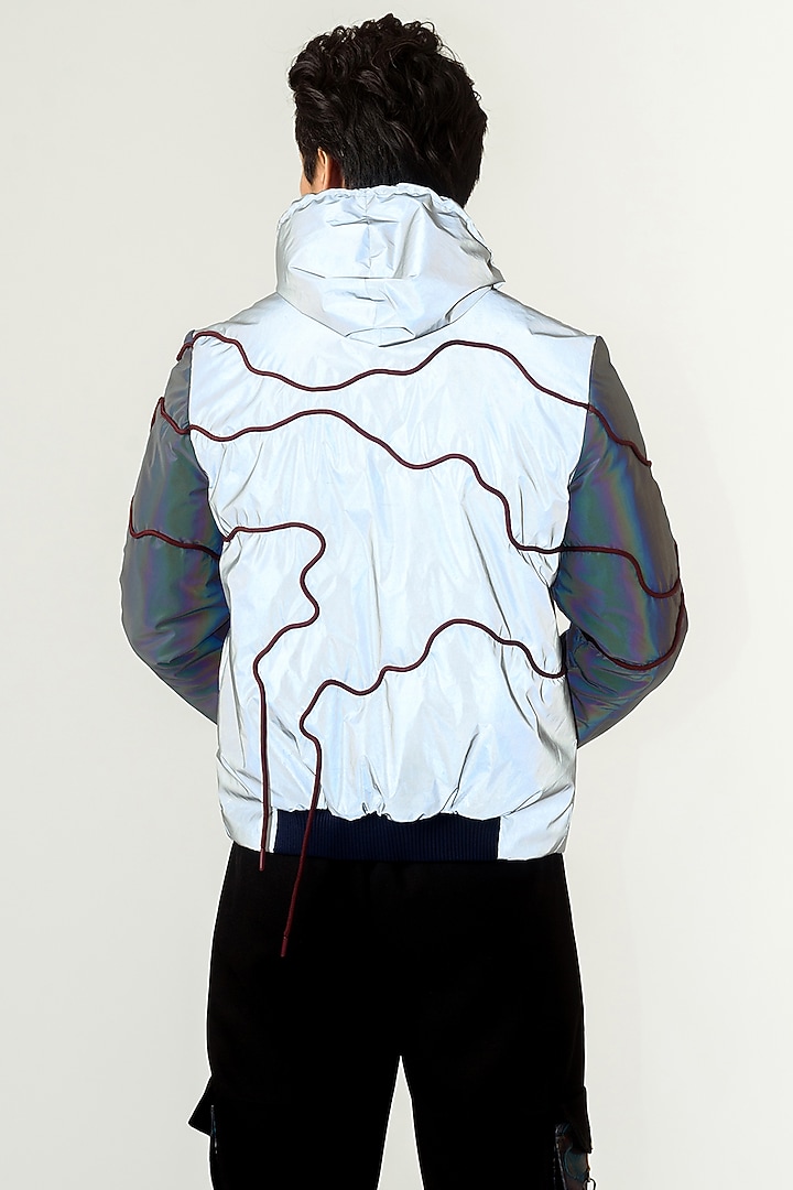 Silver Reflector Bomber Jacket by Siddhant Agrawal Men at Pernia's Pop Up Shop