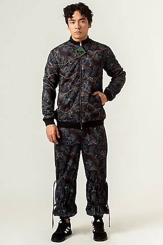 Black Printed Bomber Jacket by Siddhant Agrawal Men