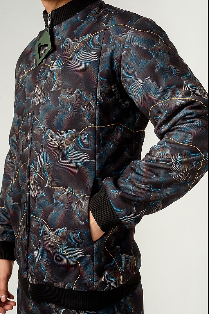 Black Printed Bomber Jacket by Siddhant Agrawal Men at Pernia's Pop Up Shop