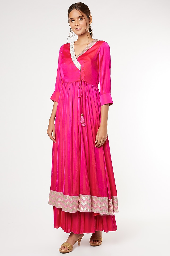 Fuchsia Pink Silk Party Wear Sharara Set by Sierra The Label at Pernia's Pop Up Shop
