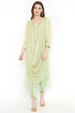 Green Embellished Cowl Kurta Set by Sierra The Label