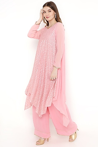 Pink Embellished Flared Kurta Set by Sierra The Label
