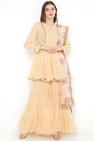 Peach Georgette Sharara Set by Sierra The Label