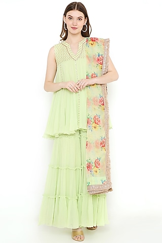 Green Georgette Sharara Set by Sierra The Label