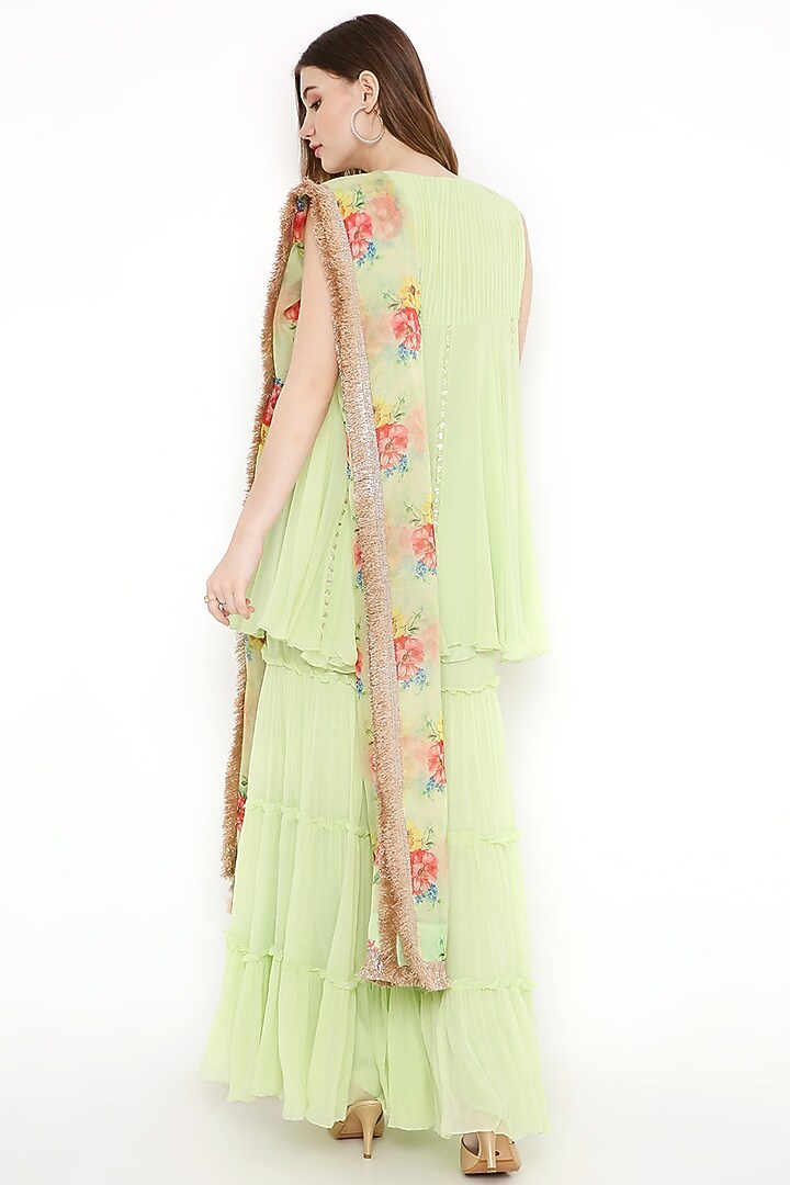 Green Georgette Party Wear Sharara Set by Sierra The Label at Pernia's Pop Up Shop