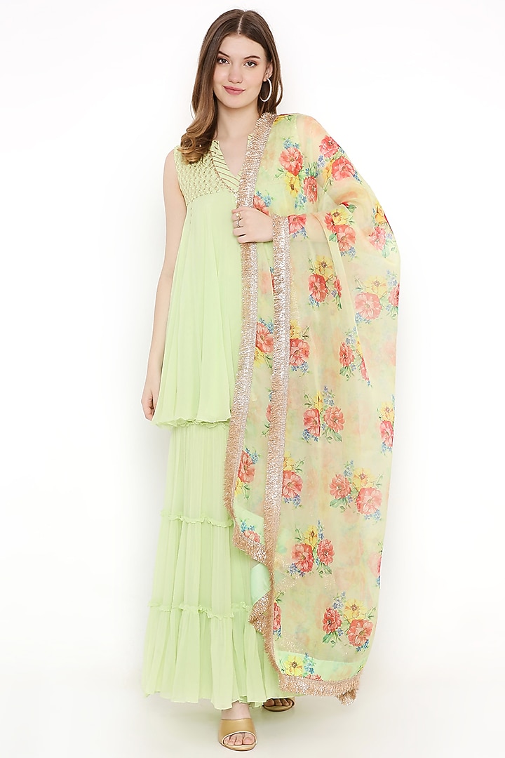Green Georgette Party Wear Sharara Set by Sierra The Label at Pernia's Pop Up Shop