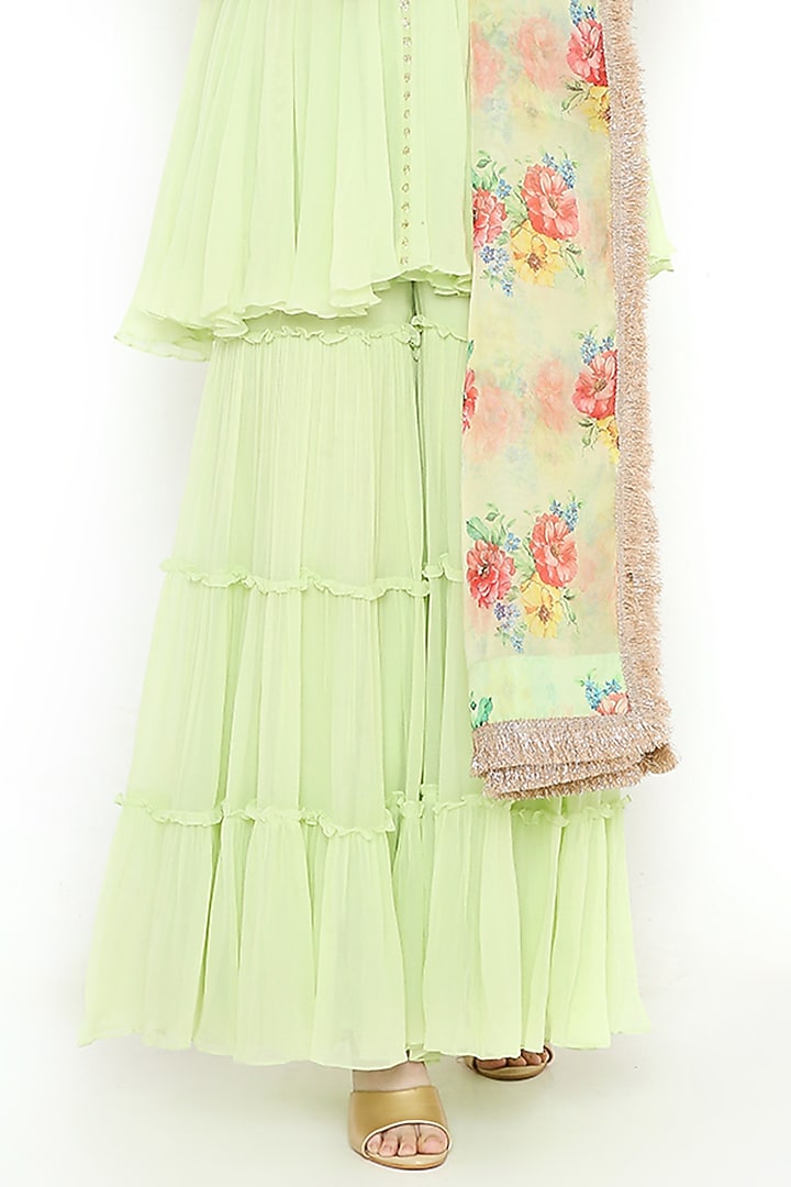 Green Georgette Party Wear Sharara Set by Sierra The Label at Pernia's Pop Up Shop