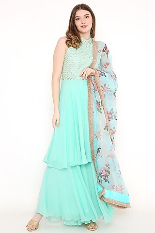 Green Sharara Set In Georgette  by Sierra The Label