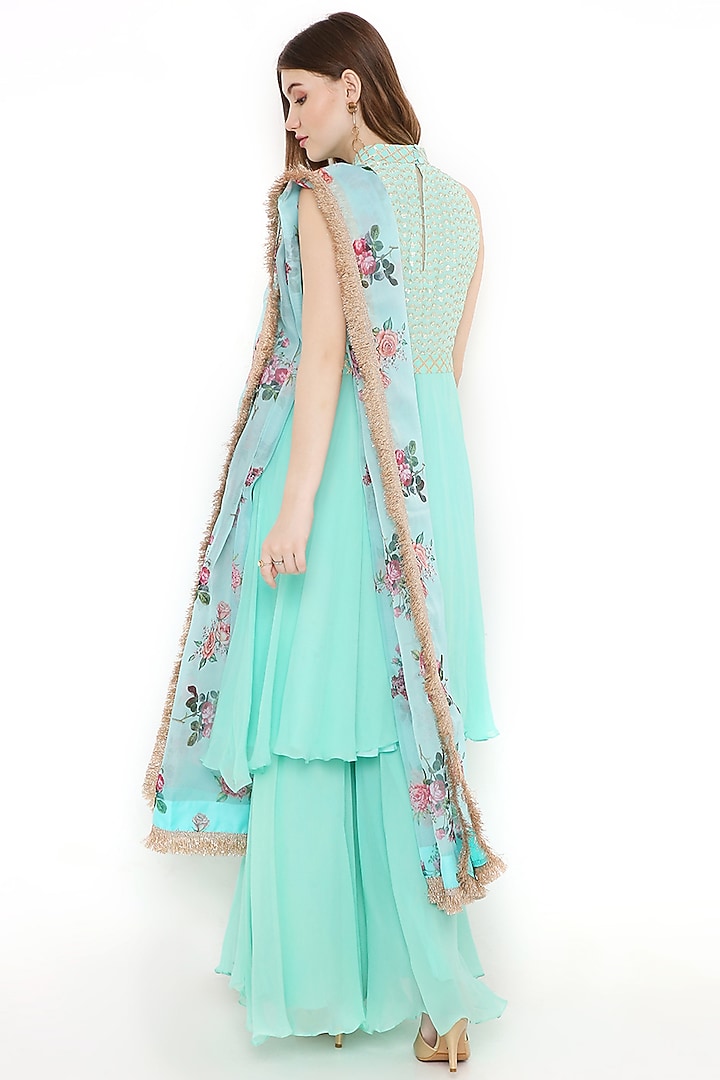 Green Party Wear Sharara Set In Georgette by Sierra The Label at Pernia's Pop Up Shop